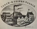Das Betriebsgelände im Jahre 1870. Ganz rechts das Kontor (Neuer Weg 120).