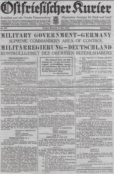 Datei:Ostfriesischer Kurier Kriegsende Militärregierung Besatzung 08 05 1945.jpg