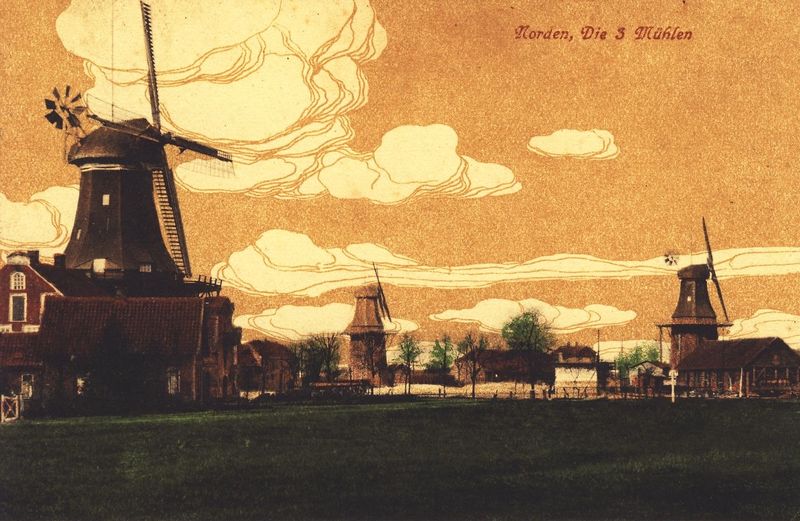 Datei:Bahnhofstraße Deichmühle Frisiamühle Ölmühle Gemälde 1916 01.jpg